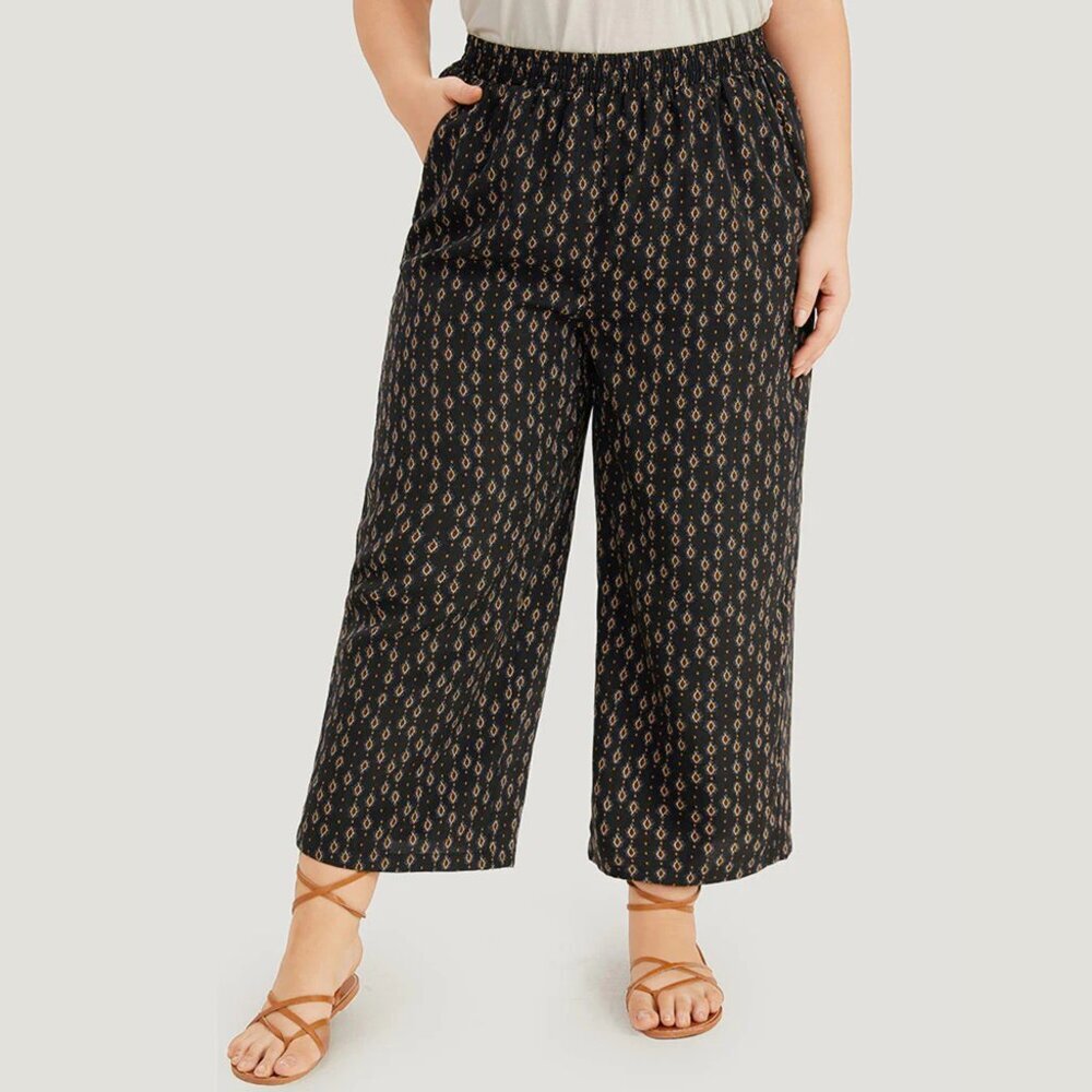 NWT BloomChic Black Boho Print Pocket Elastic Waist Pants Size 18-20/2X